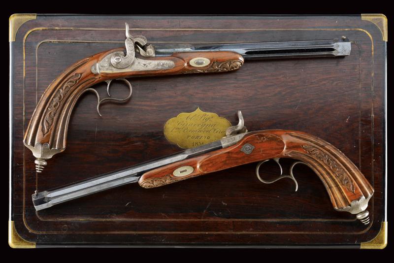 A fine pair of cased percussion pistols by J. B. Ronge, shooting tournament 1st price - Image 8 of 11