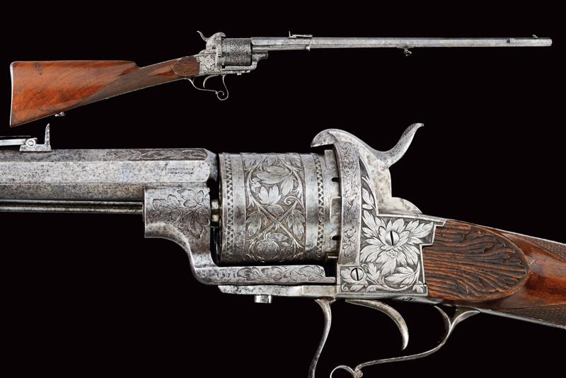 A beautiful Lefaucheux pin fire revolving rifle