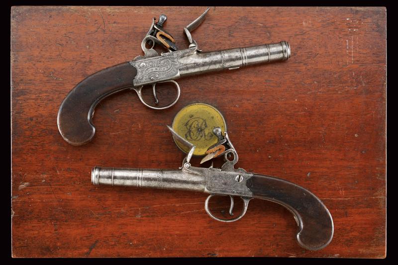 A cased pair of flintlock pocket pistols by T. Staton - Image 5 of 6