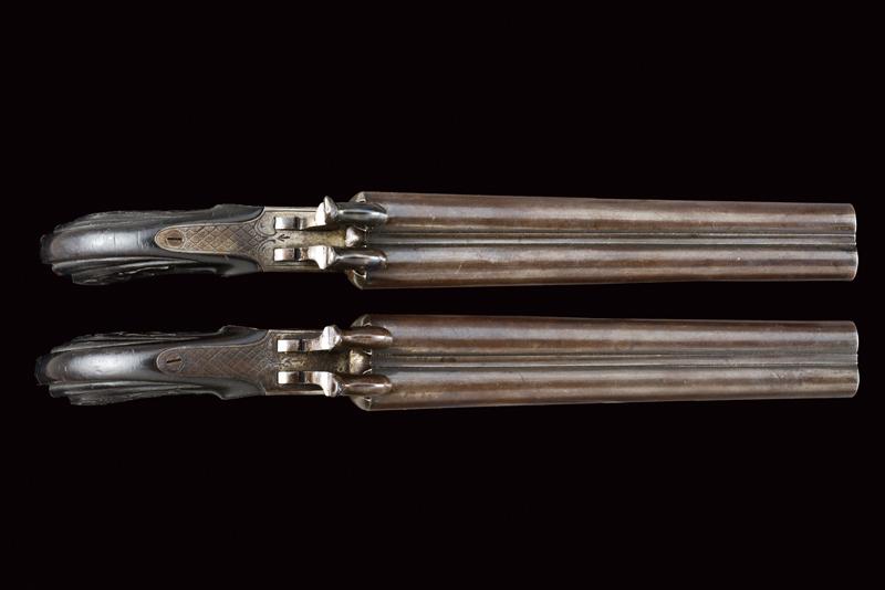 A pair of double-barreled pin-fire pistols - Image 2 of 4