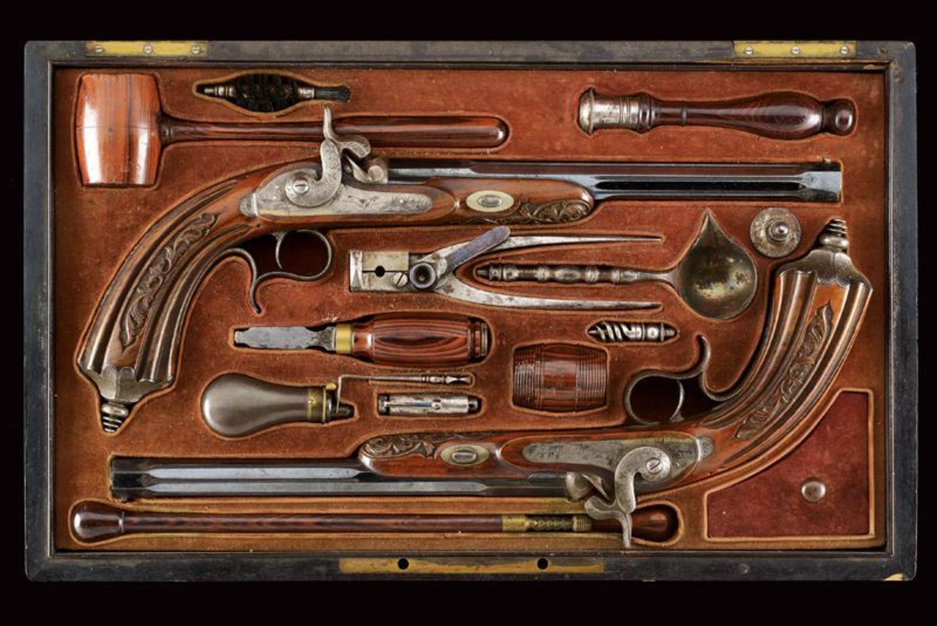 A fine pair of cased percussion pistols by J. B. Ronge, shooting tournament 1st price