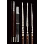 A very rare jarid set with three throwing darts and scabbard