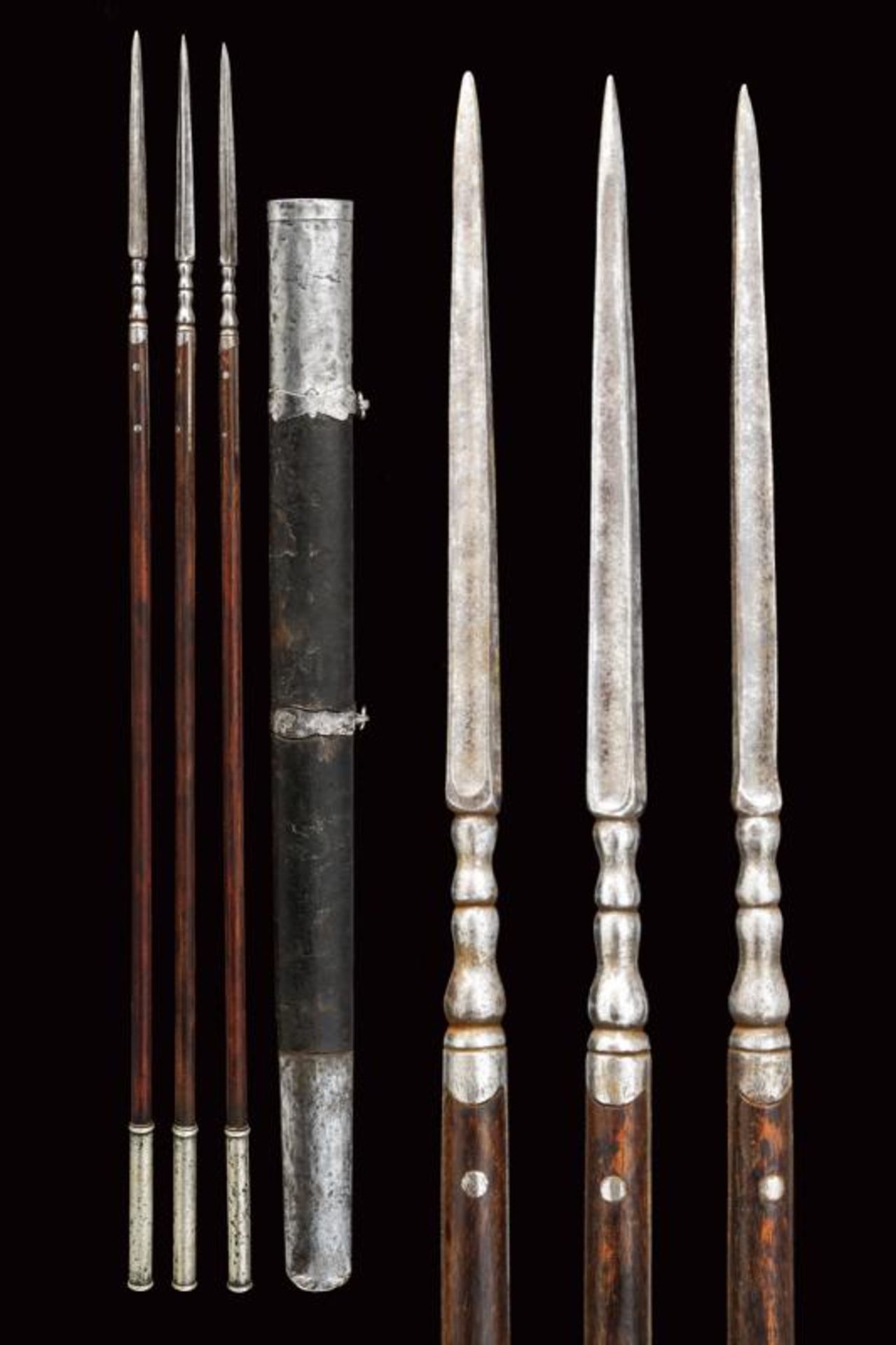 A very rare jarid set with three throwing darts and scabbard