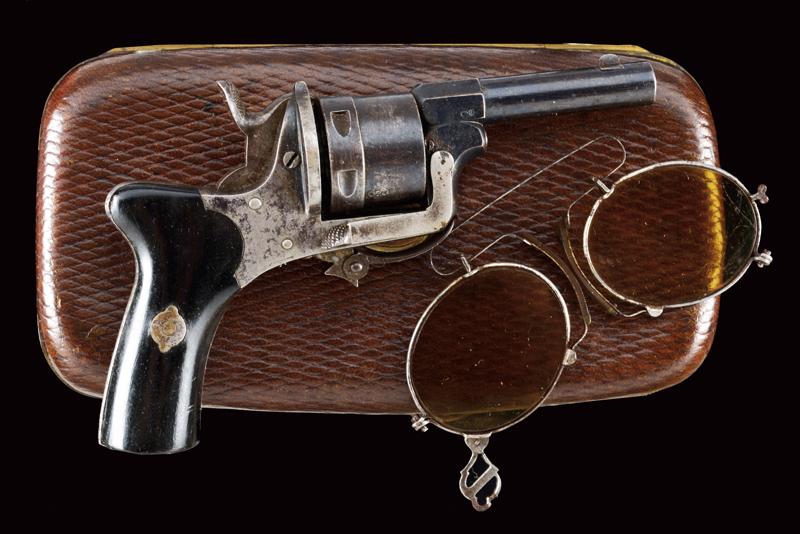 A rimfire revolver Galand Le Mignon type with case and glasses
