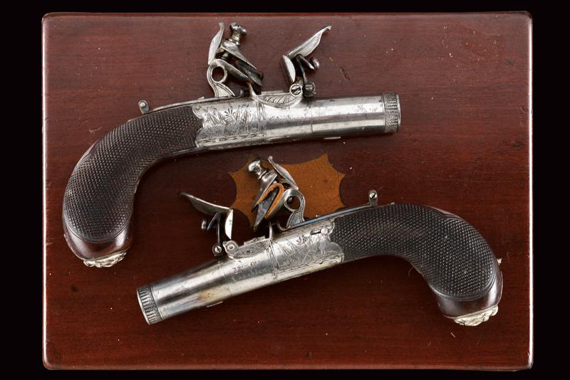 A cased pair of flintlock pocket pistols by William McLauchlan - Image 5 of 7