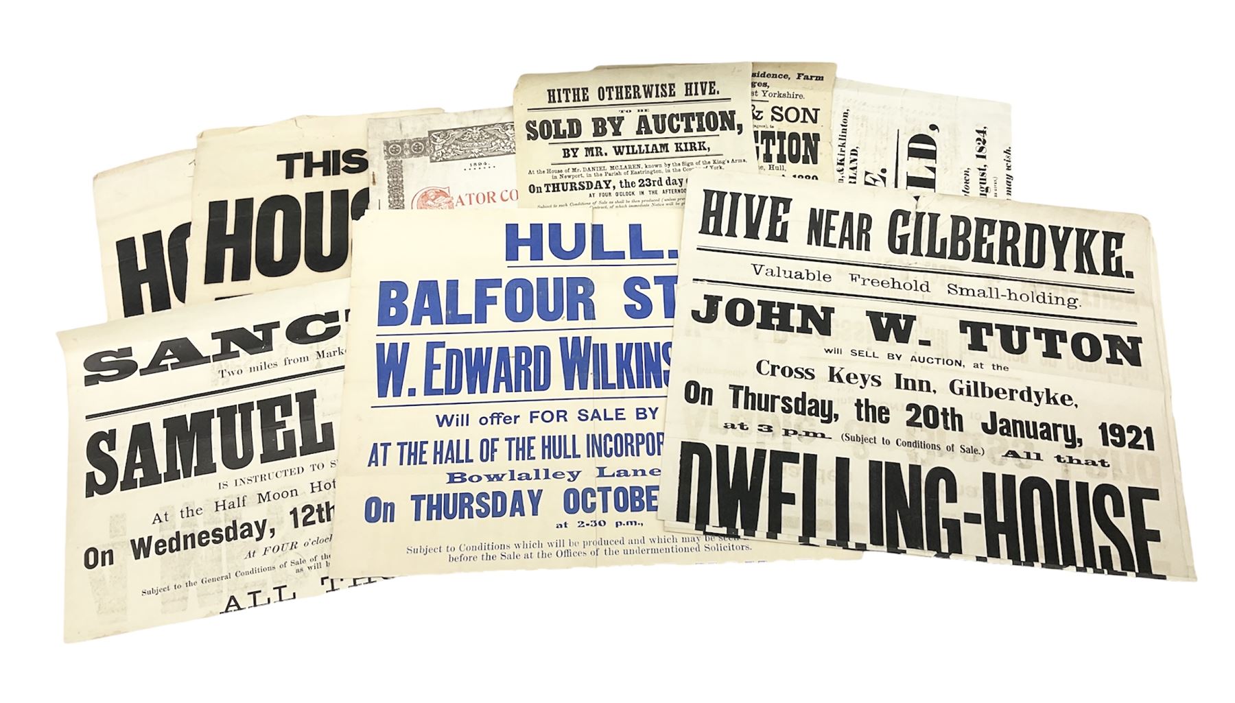 Seven late 19th/early 20th century auction posters of Hull/Yorkshire interest for properties in Hith