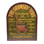 `The Grimsby-York Railroad Co.` painted wooden railway advertising sign 20th century