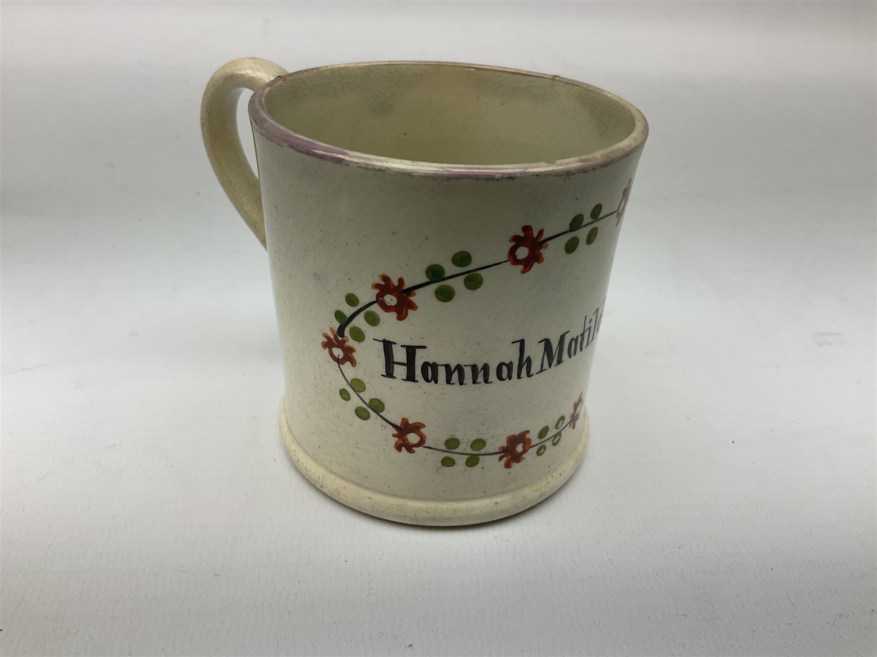 Early Victorian marriage mug for Thomas and Caroline Parkinson dated 11th Sept. 1845 Hull H8cm - Image 3 of 13