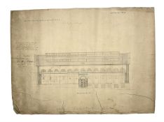19th century architect's linen-backed plan of Scarborough Public Market Hall; signed by John Irvin 1