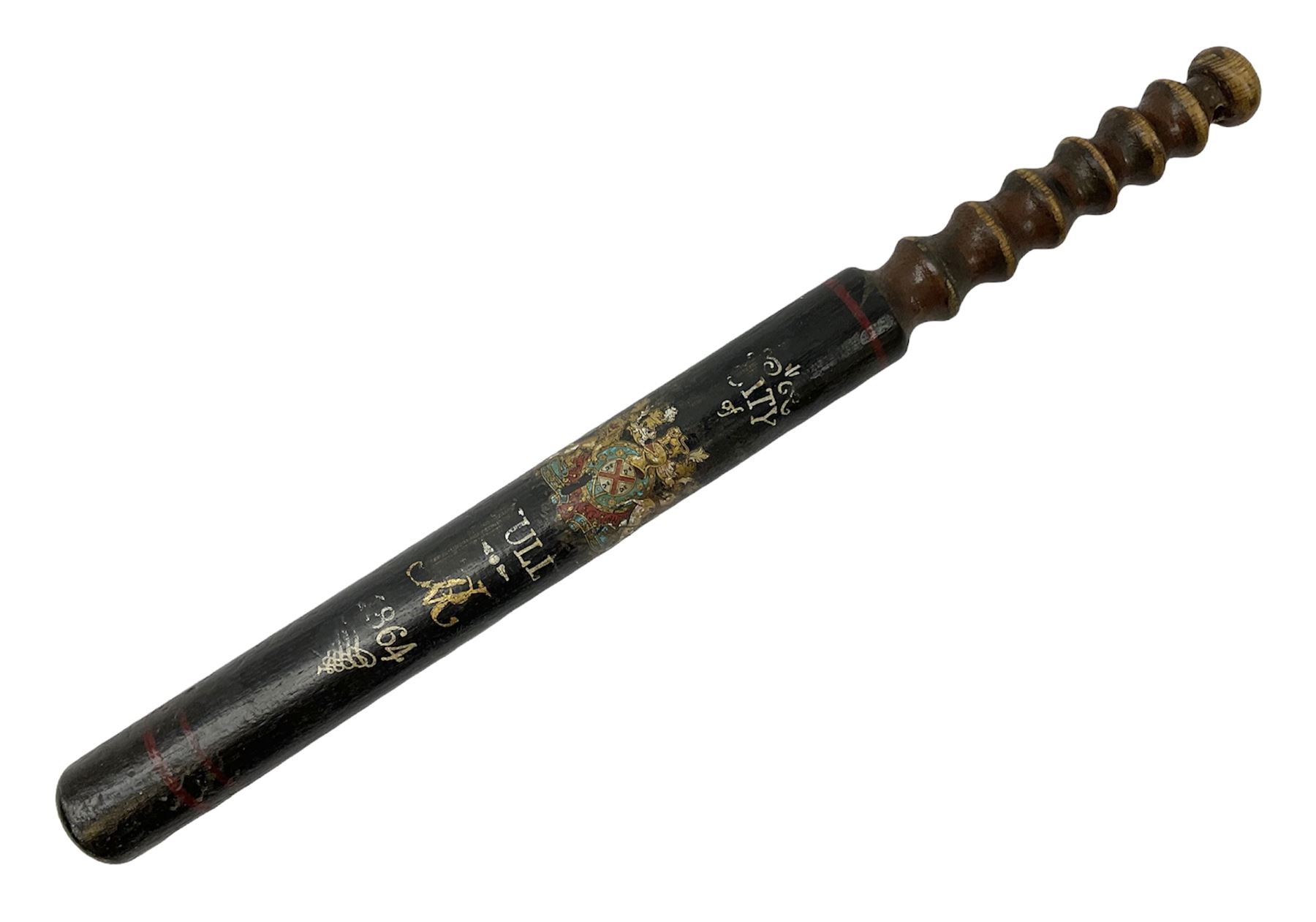 City of Hull Police - Victorian painted ebonised truncheon with Royal crest