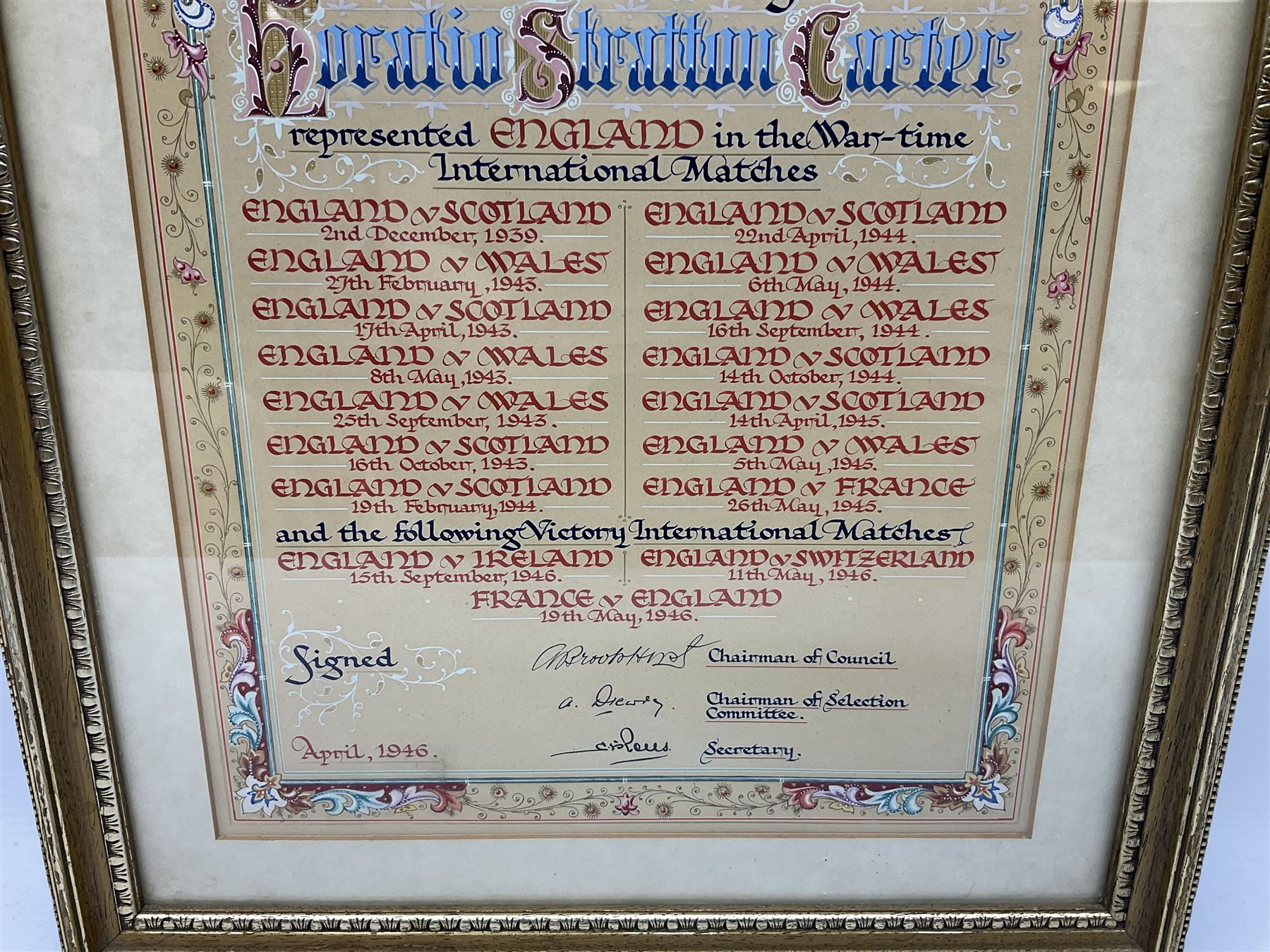 Football Association illuminated manuscript certificate awarded to Horatio Stratton Carter (Raich Ca - Image 3 of 5