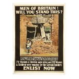 WWI Recruiting poster "Men of Britain! Will you Stand this?" after a photograph by F. Foxton