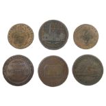 Six 18th and 19th century Sheffield tokens including 1794 half penny