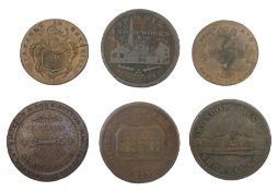 Six 18th and 19th century Sheffield tokens including 1794 half penny