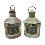 Late 19th/early 20th century large near pair of ship's copper and brass 'Port' and 'Starboard' lamps