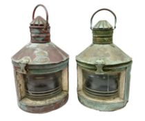 Late 19th/early 20th century large near pair of ship's copper and brass 'Port' and 'Starboard' lamps