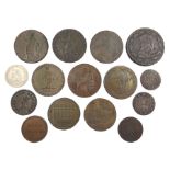 Fifteen 18th and 19th century tokens including 1791 Leeds halfpenny
