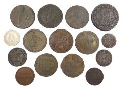Fifteen 18th and 19th century tokens including 1791 Leeds halfpenny