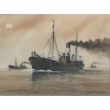 Adrian Thompson (British 1960-): 'Evening Tide' Steam Trawlers in the Humber