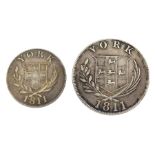 Two York 1811 Cattle and Barber silver tokens