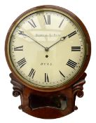 A single fusee 8-day drop dial mahogany cased wall clock