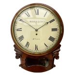 A single fusee 8-day drop dial mahogany cased wall clock
