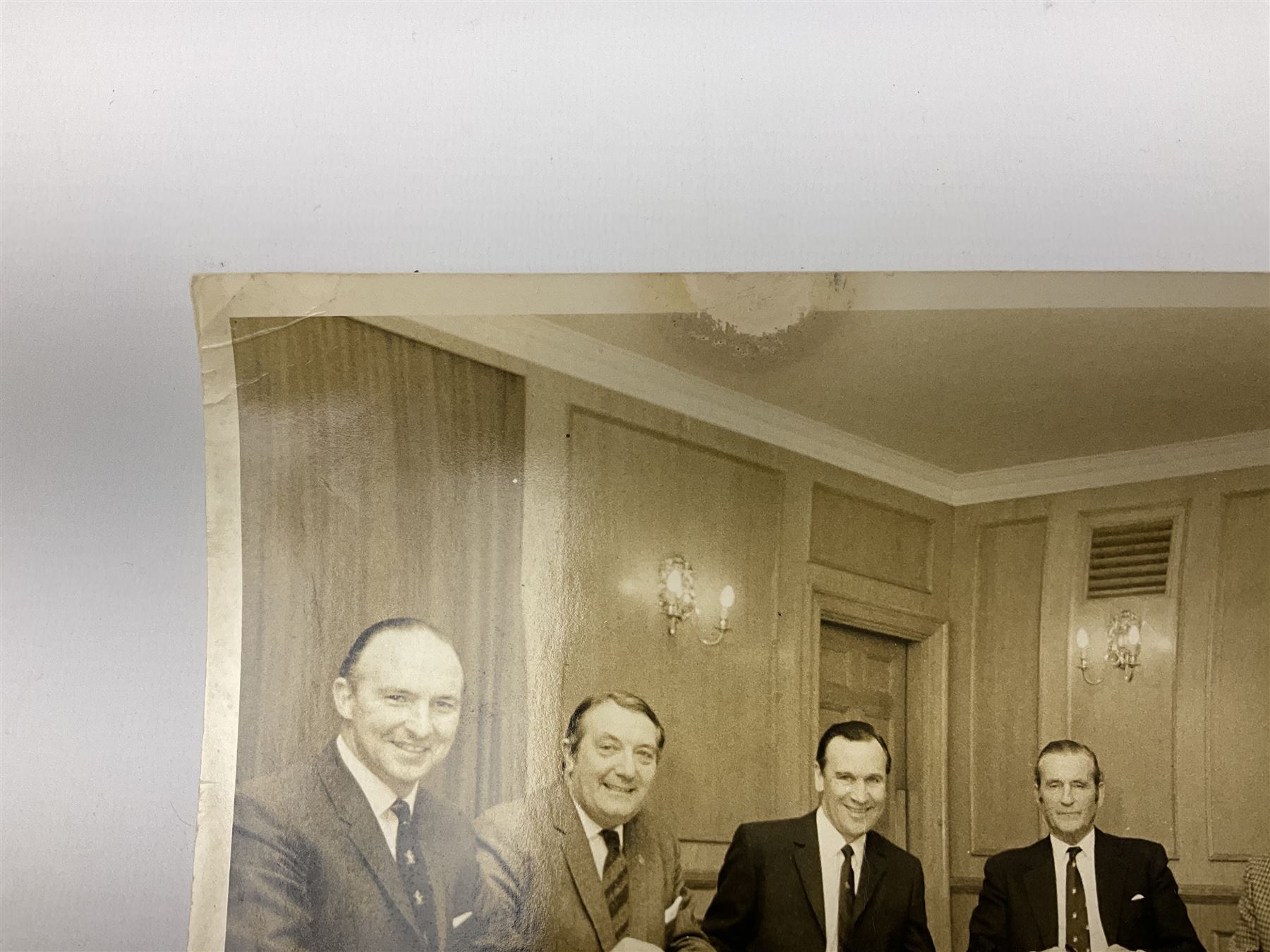 Early 1970s sepia photograph of the Pools Panel meeting at The Waldorf Hotel - Image 5 of 6