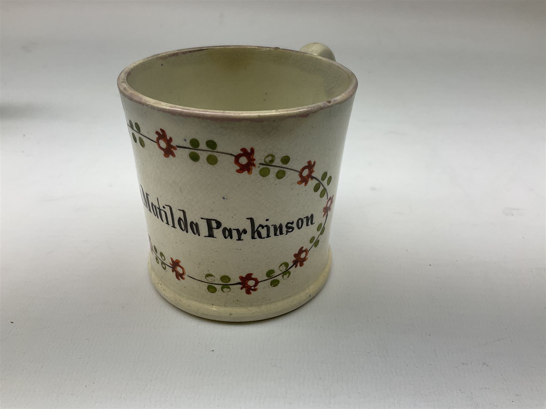 Early Victorian marriage mug for Thomas and Caroline Parkinson dated 11th Sept. 1845 Hull H8cm - Image 5 of 13