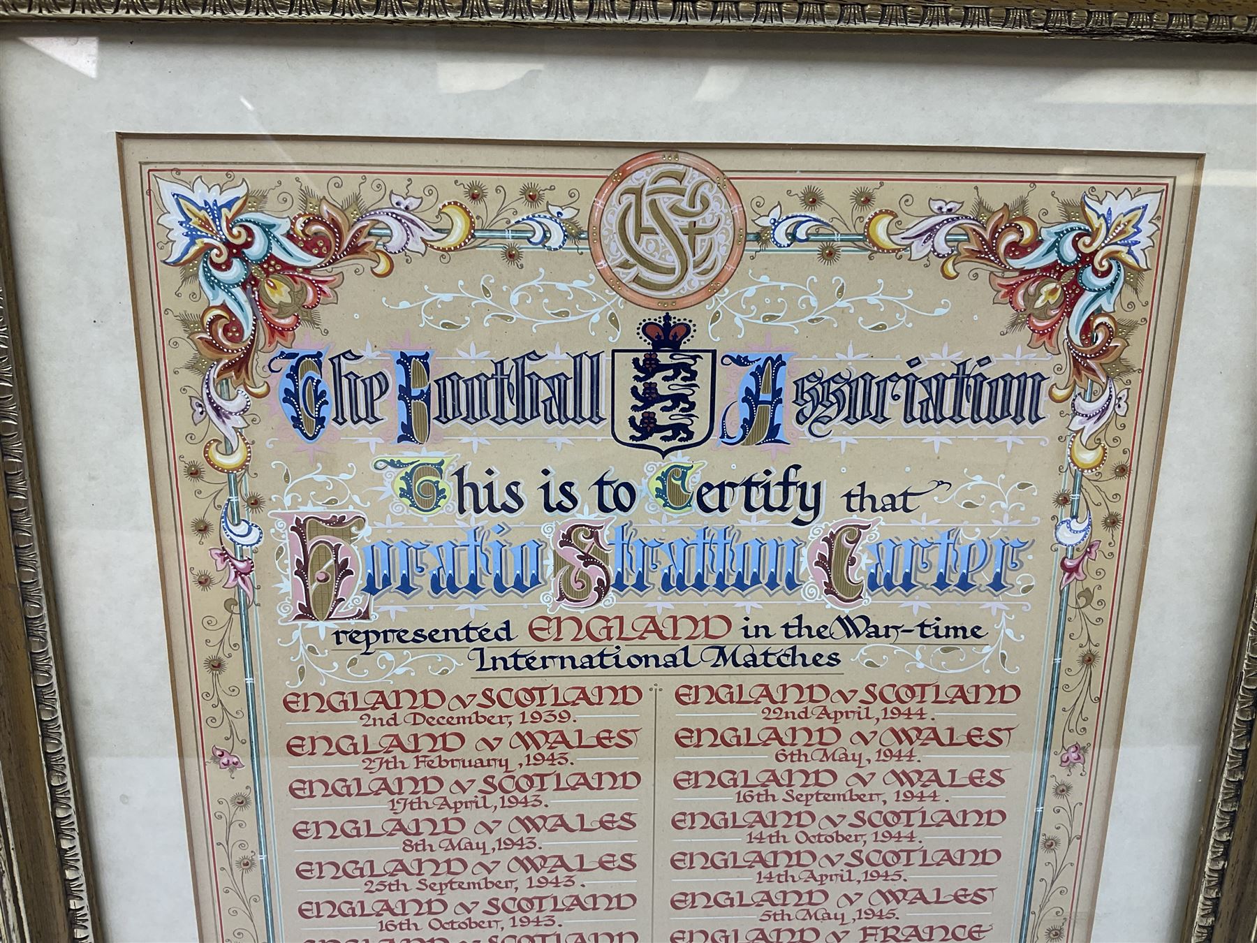 Football Association illuminated manuscript certificate awarded to Horatio Stratton Carter (Raich Ca - Image 2 of 5