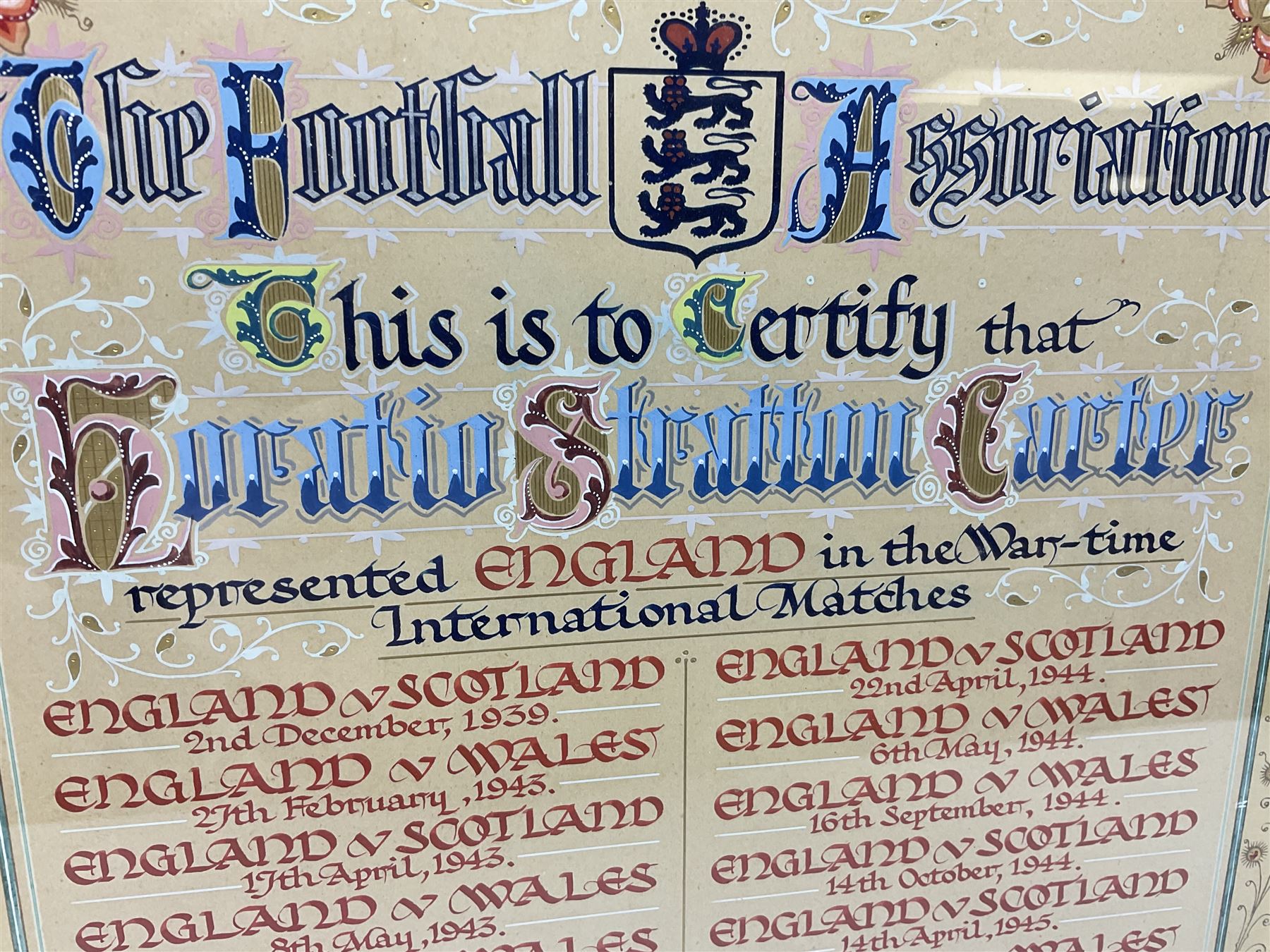 Football Association illuminated manuscript certificate awarded to Horatio Stratton Carter (Raich Ca - Image 5 of 5