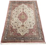 Finely knotted Persian Qom silk rug