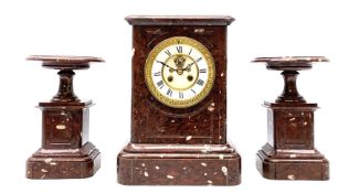 Late 19th century French mantle clock with conforming Tazzas