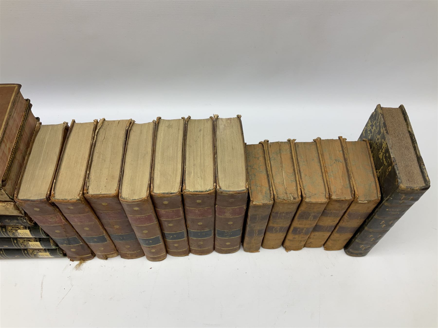 Twenty 18th/19th century leather bound books including part sets of Oeuvres De Messire Jacques-Benig - Image 10 of 15