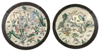 Near pair of late 19th/early 20th century Chinese Famille Verte crackle glaze chargers