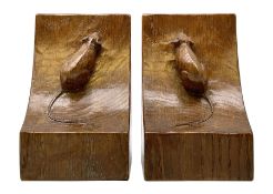 Pair 'Mouseman' tooled oak bookends