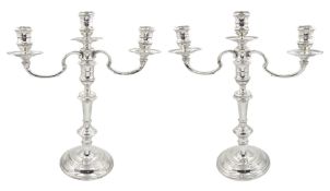 Pair of mid 20th century silver twin branch candelabra