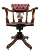 Early 20th century walnut swivel desk elbow chair