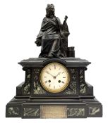 Parisian mantle clock in a Belgium slate case depicting a seated scholar in contemplation