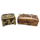 George III tortoiseshell trinket box with initialled panel and studwork decoration to the hinged cov