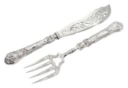 Pair of Victorian silver handled fish servers