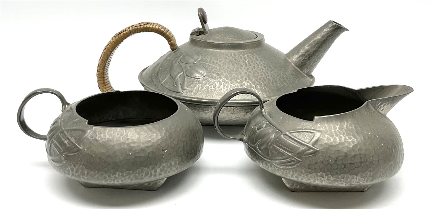 Archibald Knox for Liberty & Co Tudric pewter three piece tea service - Image 2 of 11