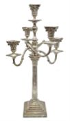 Large silver plated four branch candelabra