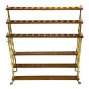 Late 20th century three tier brass and mahogany stick stand