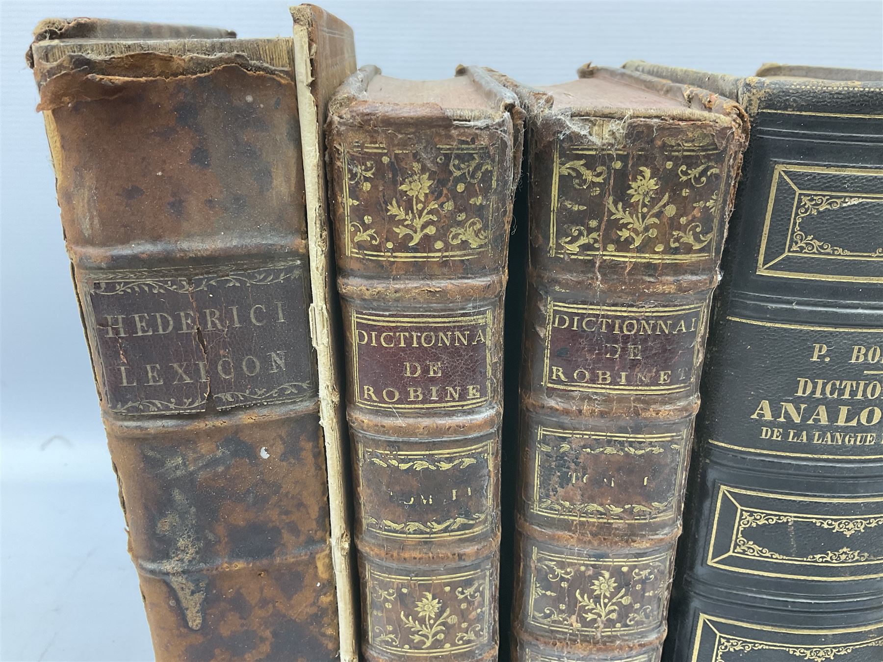 Ten 18th/19th century leather bound dictionaries and books on grammar including Epistolae Commercial - Image 2 of 17