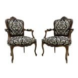 Pair 19th century French walnut Fauteuil open armchairs