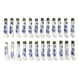 Collection of 18th century blue and white porcelain pistol grip knife hafts