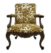 Late 19th century walnut open armchair