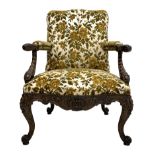 Late 19th century walnut open armchair