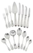 Composite set of modern silver Fiddle thread and shell pattern flatware for four place settings