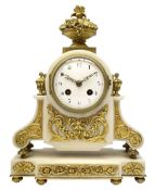 Early 20th century French white marble and ormolu-mounted mantle clock surmounted with a with an orm